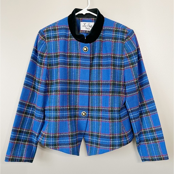 Le Suit Jackets & Blazers - Le Suit Blue Plaid Petite Blazer Jacket Vintage